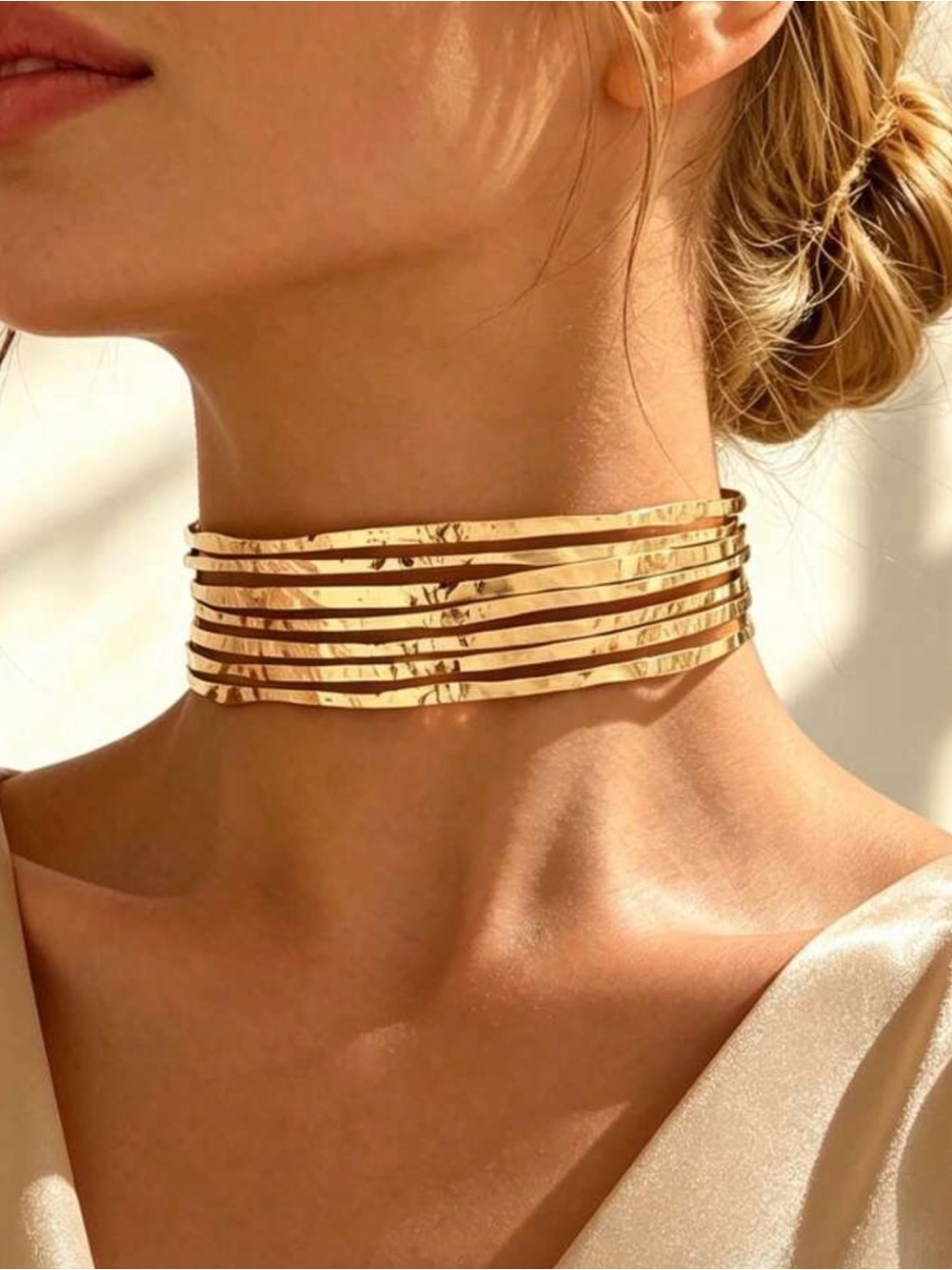 Elegant Gold Multi-Band Choker Necklace - Women's Jewelry